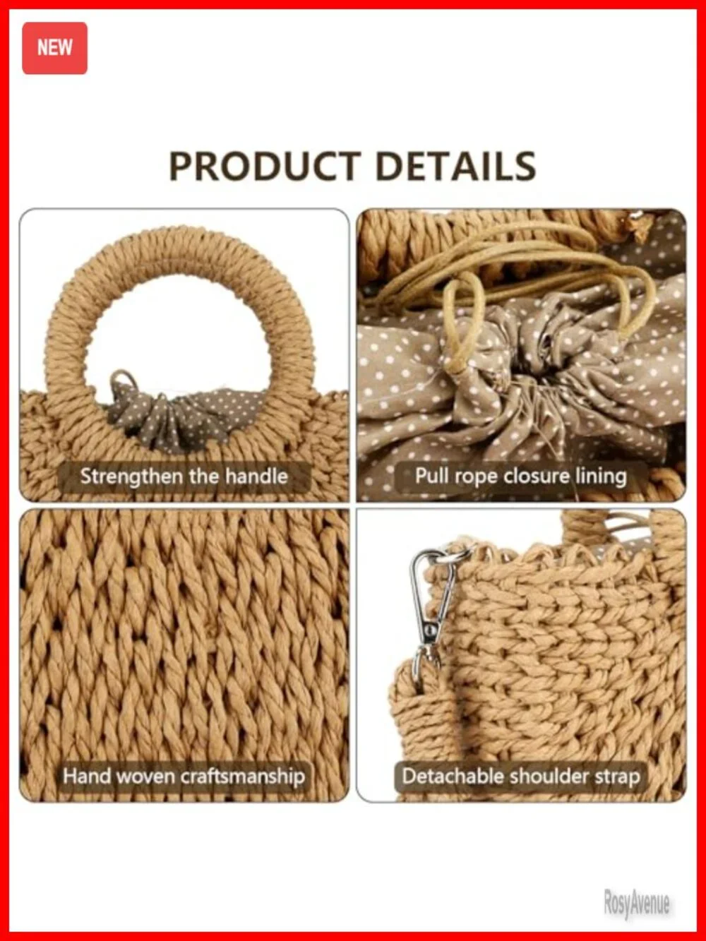 Straw Hobo Bag Crossbody Beach Purse Handwoven Shoulder Handbag Rattan